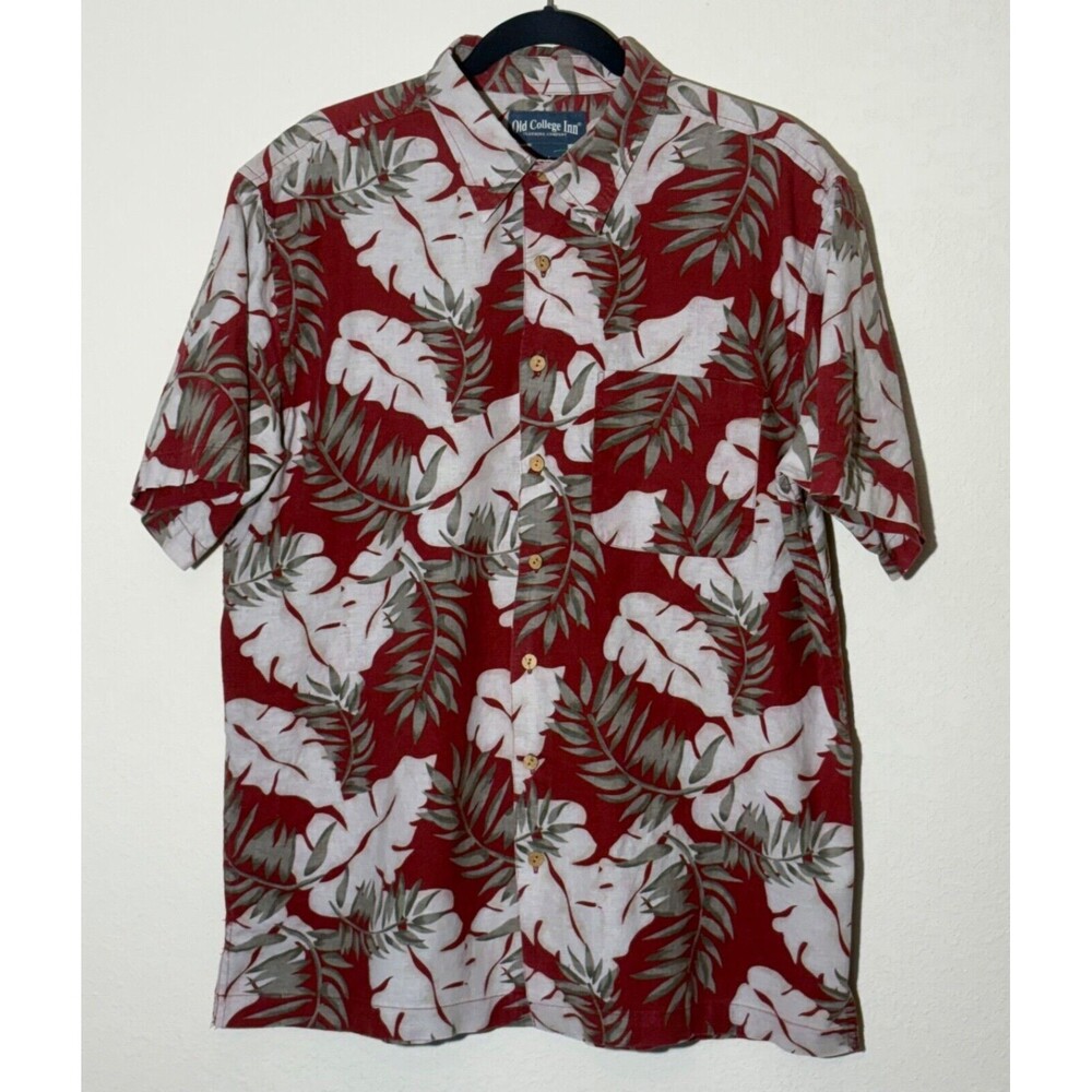 VTG Old College Inn Shirt Mens L‎ Red Hawiian Palm Leaf Casual Beach